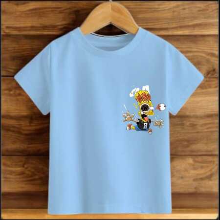 Çocuk Mavi Pamuklu Baskili T-shirt